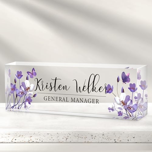 Custom Office Name Plate for Desk - Desk Name Plate Personalized Gifts for Coworkers, Boss, Employees, Teacher, Nurse - Office Desk Decor for Women Men - Employee Appreciation Gifts (Purple Orchid) by Cryphart-CustomGiftExpert