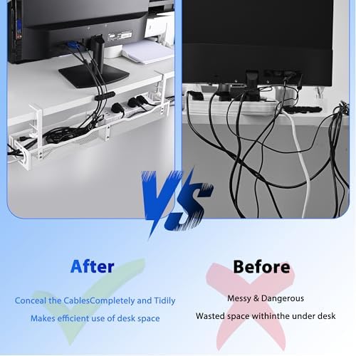 Under Desk Cable Management Box 25.3 Inch – Clamp-Mounted Cable Organizer Tray, Large Cord Management Box for Office & Home, Wire Organizer Under Desk Storage, White - Image 5