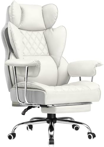 COMHOMA Big and Tall Office Chair, High Back Leather Gaming Chair with Footrest, Executive Ergonomic Office Chairs with Pocket Spring Lumbar Support and with Outward Fixed Soft Armrests by ComHoma