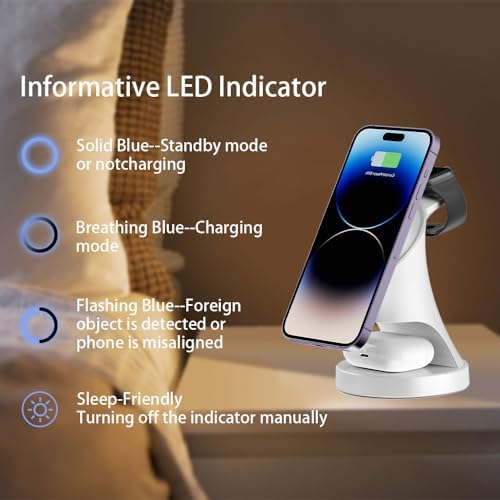 Wireless Charger,3 in 1 Magnetic Wireless Charger Stand, Fast Wireless Charging Dock for iPhone17/16/15/14/13/12 Series, Apple Watch Series, AirPods Pro. - Image 6