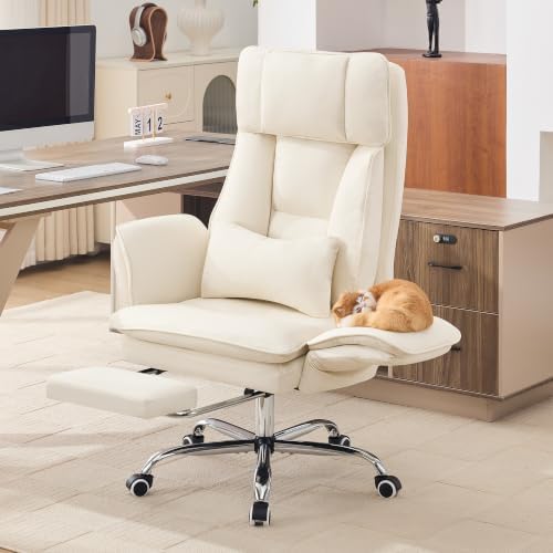 Big and Tall Office Chair, Footrest & Flip Armrest for Pets Off-white by HUBSON