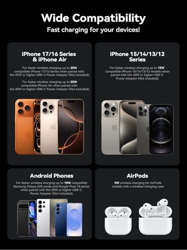 THREEKEY Qi2.2 25W Magnetic Wireless Charger, for iPhone 18-12 and AirPods - Image 3