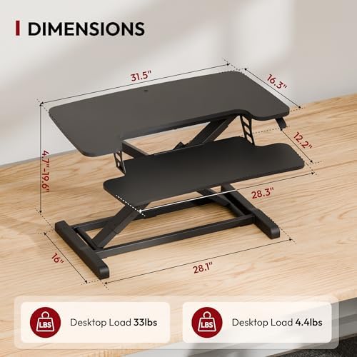 SANODESK 32" Height Adjustable Standing Desk Converter, Desk Riser Sit Stand Workstation for Home Office Laptop & Dual Monitor Setup, Ergonomic Lift Platform, Black - Image 2