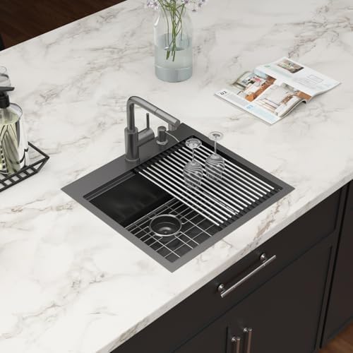 21 Inch Black Drop In Outdoor Kitchen Sink with Faucet - Image 2