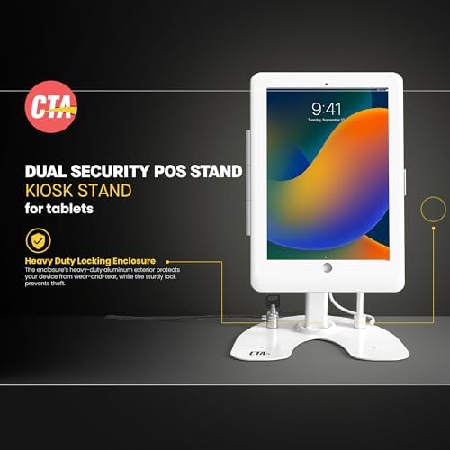 Dual Kiosk Stand – CTA Security Stand with Locking Case, Cable, Stylus, and Tether for iPad Gen. 5-6, Air 1-2, and Pro 9.7” - White (PAD-ASKW) - Image 2