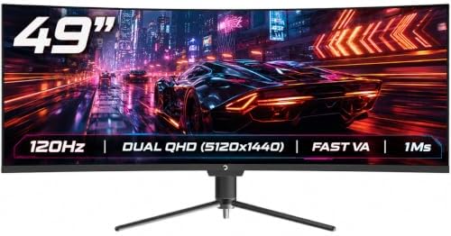 GAMEPOWER 49 inch Curved Ultrawide Gaming Monitor, 5K, DisplayPort, Type-C, FreeSync, Gsync, Height - Tilt Adjustable, 1Ms, 120Hz, 32:9, DQHD, 5120 x 1440P, R1800 by Gamepower