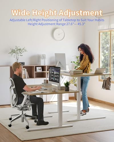YIHAYO Reversiable L-Shaped Electric Standing Desk, 59 Inches Stand Up Corner Desk, Sit and Stand Up for Work Office Home, Ergonomic Rising Computer Table with Splice Board, Natural - Image 2