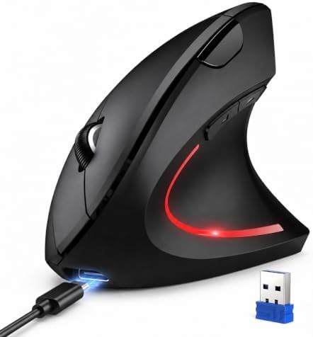 TECKNET 2.4G Wireless Ergonomic Vertical Mouse(USB Receiver, Rechargeable) by Tecknet