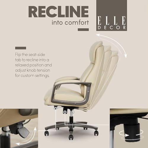 Elle Decor Rivendell AIR Lumbar Ergonomic Vegan Leather Swivel Executive Chair, Cream - Image 7