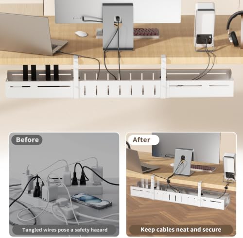 Under Desk Cable Management Tray,Expandable 25.2" – 38.6",White - Image 6