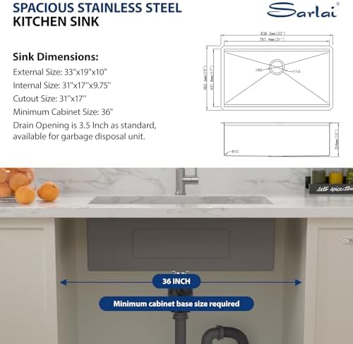 Sarlai 33 Matte Black Undermount Kitchen Sink Workstation 33x19 Inch Sinks - Image 6