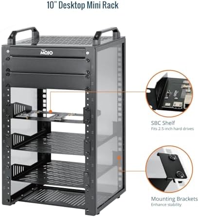 Tecmojo 9U Network Rack, 10 inch Mini Server Rack with 2 Side Translucent Panels & 2 Top Handles, 7.87 inch Deep, for 10 inch IT Equipment & A/V Devices, Black - Image 4