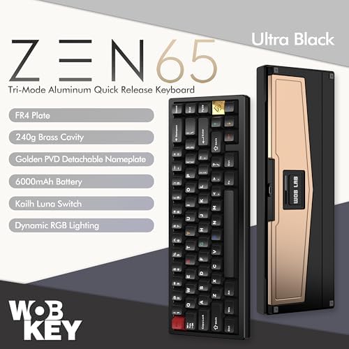 KEEBMONKEY WOBKEY Zen 65 65% Quick Release Wireless Mechanical Keyboard with RGB, CNC Aluminum Case, Hot-Swappable, VIA Support, BT/2.4G/USB-C Gaming Keyboard for Mac/Windows (Ultra Black) - Image 2