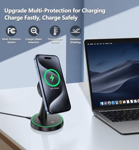 2 Pack 15W Magnetic Wireless Charger Stand for iPhone 18 Pro/18 Pro Max, iPhone 17/16/15/14/13/12 Series, Magnetic Charging Station with LED Light for AirPods - Image 3