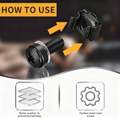 110 Pcs/55 Set Rack Mount Screws and Cage Nuts for Rack Mount Server Cabinet, Black Carbon Steel Rack Screws and Cage Nuts with Washers, M6 x 20 mm for Server Racks, Shelves, Cabinets - Image 3