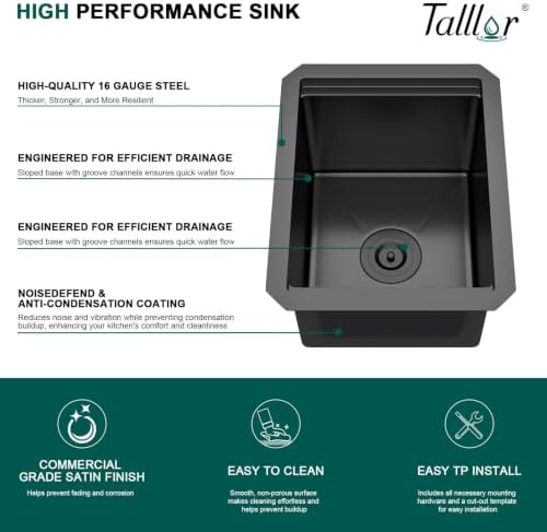 12x15 Inch Undermount Bar Sink, Workstation Gunmetal Black Bar Sink - Image 7