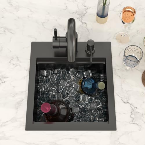 Lordear 13"x15" Bar Sink with Faucet - Drop In Bar Sink Workstation 16 Gauge 304 Stainless Steel Single Bowl Top Mount Wet Bar RV Prep Outdoor Kitchen Sink 13x15x9 Inch - Image 2