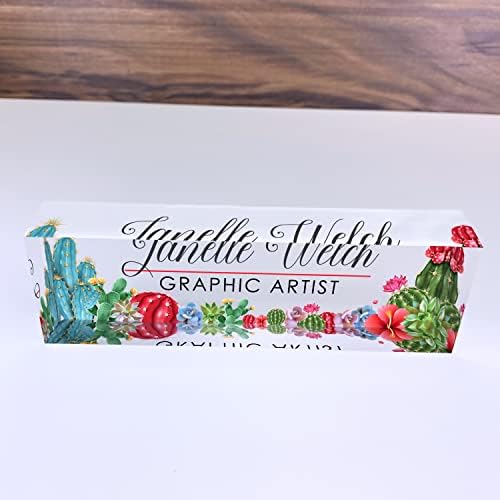 Artblox Office Desk Name Plate Personalized | Custom Name Plates for Desks | Cactus Design On Clear Acrylic Glass | Cute Office Desk Accessories Customized Gifts - (8" x 2.5") - Image 4