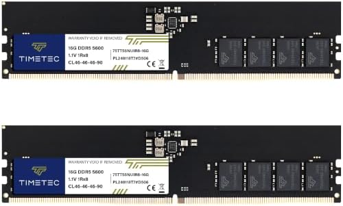 Timetec 32GB KIT(2x16GB) DDR5 5600MHz PC5-44800 Unbuffered Non-ECC 1.1V CL46 1Rx8 Sinlge Rank 288 Pin UDIMM Desktop Memory RAM Module Upgrade by Timetec