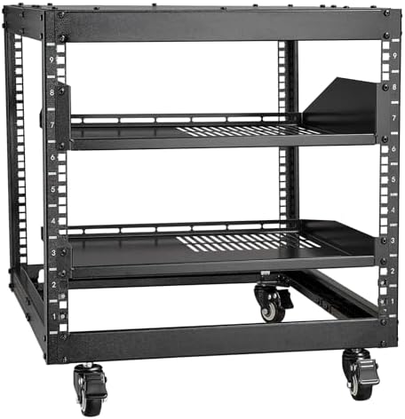 VEVOR 9U Open Frame Server Rack, 23''-40'' Adjustable Depth, Free Standing or Wall Mount Network Server Rack, 4 Post AV Rack with Casters, Holds All Your Networking IT Equipment AV Gear Router Modem by VEVOR