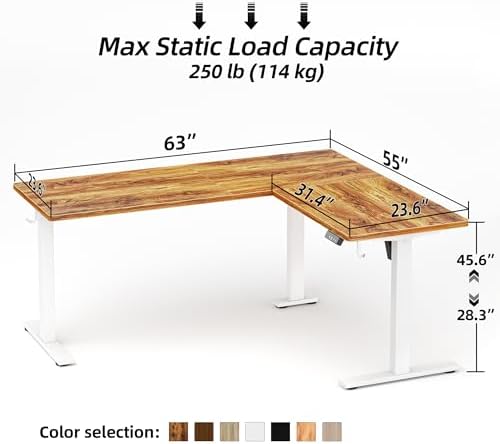 TIQLAB Standing Desk L Shaped, 63x55 Inch Adjustable Height, Electric Stand Up Desk, Corner Sit Stand Desk with Splice Board, Light Rustic Brown - Image 3