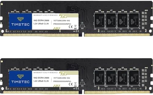 Timetec Premium 32GB KIT (2x16GB) DDR4 2666MHz (PC4-2666V) PC4-21300 UDIMM Desktop RAM – 288-Pin 1.2V CL19 Non-ECC Unbuffered DIMM Memory Module Upgrade by Timetec