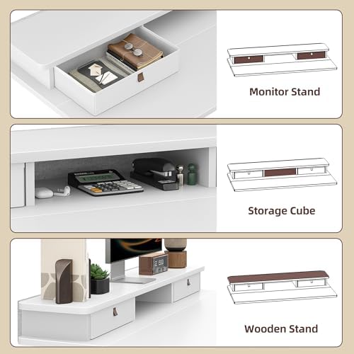 TIQLAB Standing Desk with Two Drawers, Stand Up Standing Desk Adjustable Height, Electric Sit Stand Table with Storage Shelf and Splice Board, 63 * 24 inch, White - Image 4
