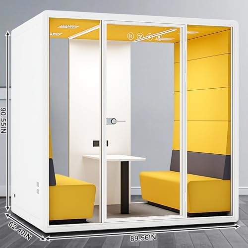 Office Sound Booth with Audio Privacy - Soundproof Proof Booth Includes Superimposed Interior Design,Sound Room Include Socket,Fans,Light for Study (Yellow, 90IN) - Image 2