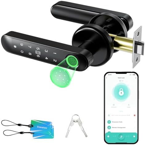 Fingerprint Door Lock Biometric Door Knob with Keypad Keyless Entry, 5-in-1 Door Locks for Bedrooms(Fingerprint/App/Code/Key/IC Card), Home Hotel Office Apartment Black by Unknown