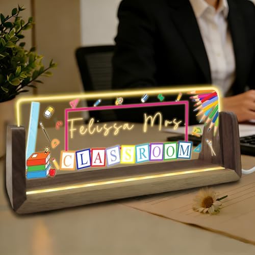 Desk Name Plate Personalized Custom Light Up Acrylic Plaque for Desk Customized Office Gifts for Coworkers Teacher Office Decor for Women Men by YAEILOV