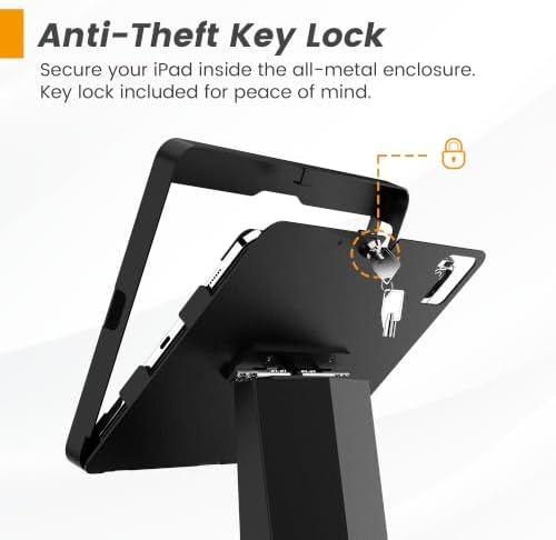 All-in-One Tablet POS Stand with Printer Compartment, All Metal Desktop Kiosk with Key Lock, 90° Flip Enclosure Compatible with iPad 10.9/11” - BSP101BA - Image 4