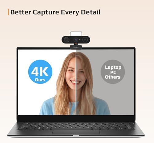 5-in-1 Design 4K Webcam with Speaker and Microphone, Built-in Light, Privacy Cover, AI Auto-Framing Cam, Computer USB C Web Camera for PC, Desktop, Laptop, Mac, Streaming, Video Conference - Image 5