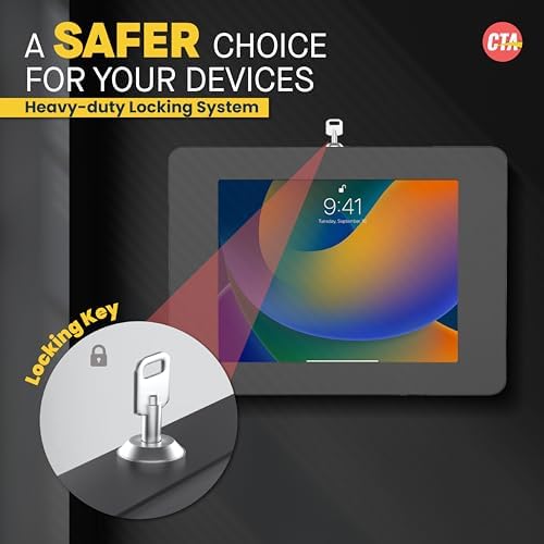 Locking iPad Wall Mount - CTA Anti-Theft Small Locking Tablet Enclosure w/ Key Lock & Interior Cable Routing for iPad Mini 1, 2, 3, 4, 5, 6, Samsung Tab A 8″, Lenovo Tab E8 - Black - (PAD-PSWB) - Image 3