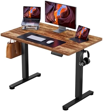 ErGear Height Adjustable Electric Standing Desk, 40 x 24 Inches Sit Stand up Desk, Memory Computer Home Office Desk, Vintage Brown by ErGear