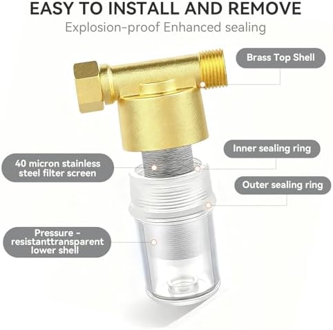 Reusable Brass Sediment Filter, Capable of Filtering out Impurities of 40 Microns in Water, Protecting Household Appliances. Suitable For Washing Machine Water Heaters and Showers (Aurichalceous) - Image 2