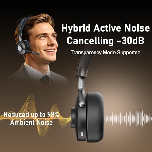Active Noise Cancelling Headset, Wireless Hybrid ANC Headset, Bluetooth 5.2 - Image 2