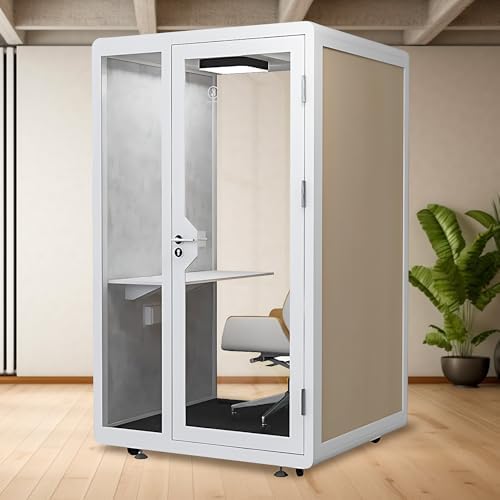 Office Pod Booth with Audio Privacy - Removable Sound Booth Includes White with Wood Grain Side Trim,Soundproof Room with Light,Fans, Socket for Singing Room,Telephone Booth (51.18IN) by X-Comfot