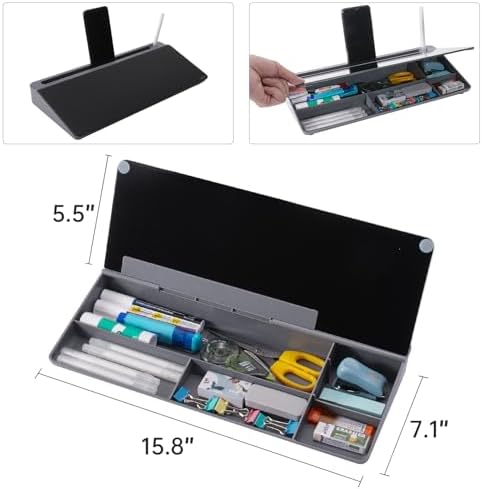 TSJ OFFICE Desktop Whiteboard Dry-Erase-Board - Computer Keyboard Stand White Board Surface Pad with Drawer, Desk Organizers with Accessories for Office, Home, School Supplies - Black＆Grey - Image 4