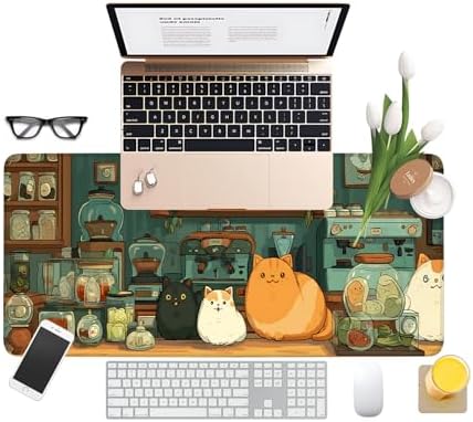 Cute Cat Gaming Mouse Pad 31.5"x11.8" Large Extended Pad Desk Mat Anti-Slip Rubber Base & Durable Stitched Edges for Gamers Smooth Mouse Pad Writing Surface for Desk Office/Home - Image 3