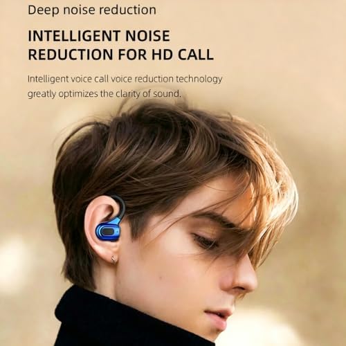 Wireless Headset Business Headphones,Waterproof Hanging Single Ear Earbuds,Mono Wireless Headset Noise Cancelling Sports Wireless Earpiece with Mic for Smart Phones (Blue) - Image 3