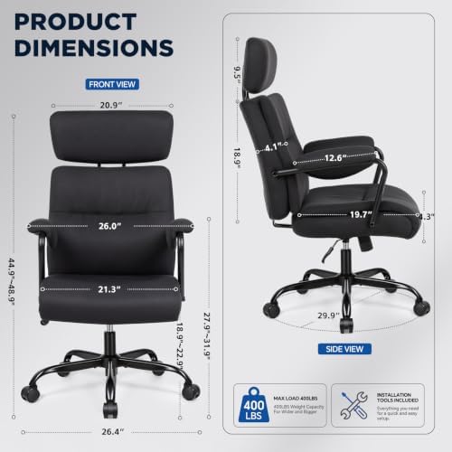 Executive Office Chair, Fabric Desk Chair Comfy High Back, Charcoal Black - Image 2