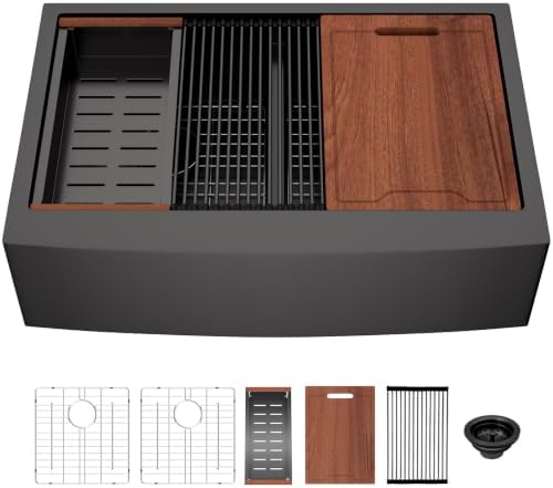 Lordear Matte Black Double Bowl Farmhouse Kitchen Sink Apront Front by LORDEAR