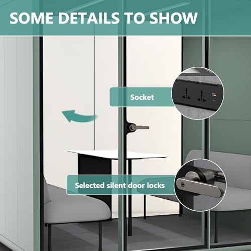 Office Sound Booth with Audio Privacy - Soundproof Recording Booth Includes Green Frame with Curved Corners,Soundproof Room with Light,Steel Plate Structure for Negotiation (90.55IN×70.27IN) - Image 6