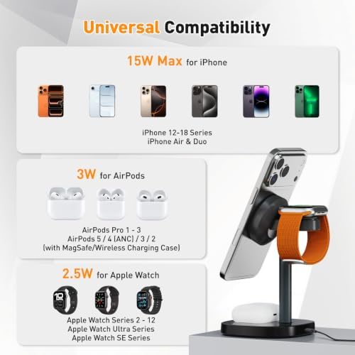 3 in 1 Fast Charging Station, 15W Magnetic Wireless Charger Stand - Image 3