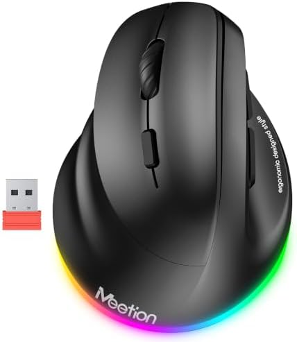 MEETION Left-Handed Wireless Ergonomic Vertical Mouse, Rechargeable - Black by MEETION
