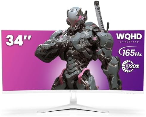 CRUA 34" UWQHD 165Hz White Curved Gaming Monitor, 21:9 Ultrawide, 1500R VA - Image 2