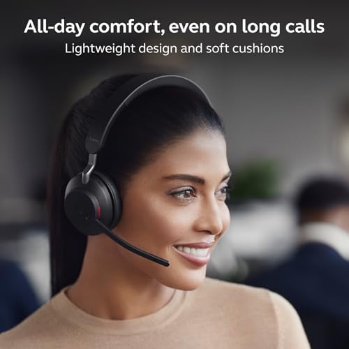 Jabra Evolve2 65 Bluetooth Wireless Headset with Mic for Calls and Music, Dual-Ear Headphones with USB-C Adapter and Charging Stand, Up to 37 Hours Battery, Works with Microsoft Teams, Black - Image 4