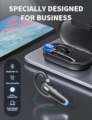 Bluetooth Headset V6.1, Wireless Bluetooth Earpiece with Mic - Image 4