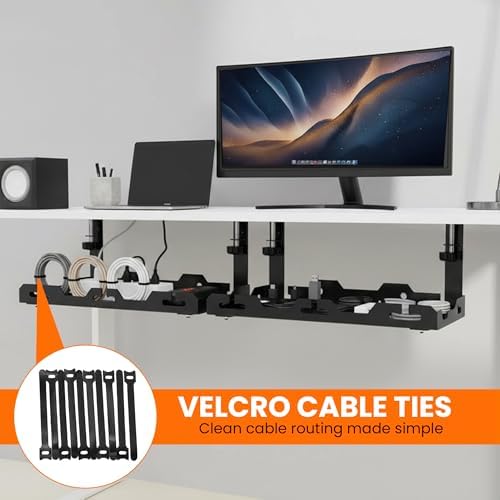 17'' Super Sturdy Cable Tray Under Desk Cord Organizer Standing Desk Cable Management System Large Power Strip Holder Cord Basket With Clamp for Wire Management Rack Office, Home, No Drill & Damage - Image 6