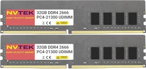 64GB (2X32GB) DDR4 2666MHz PC4-21300 UDIMM 2Rx8 1.2V CL19 288-PIN Non-ECC Unbuffered Desktop PC Computer Memory KIT by NVTEK